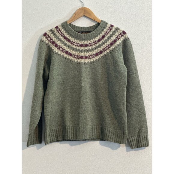 Woolrich Knit Wool Sweater womens size M Green crew Neck Fair Isle ski Willow - Picture 2 of 12